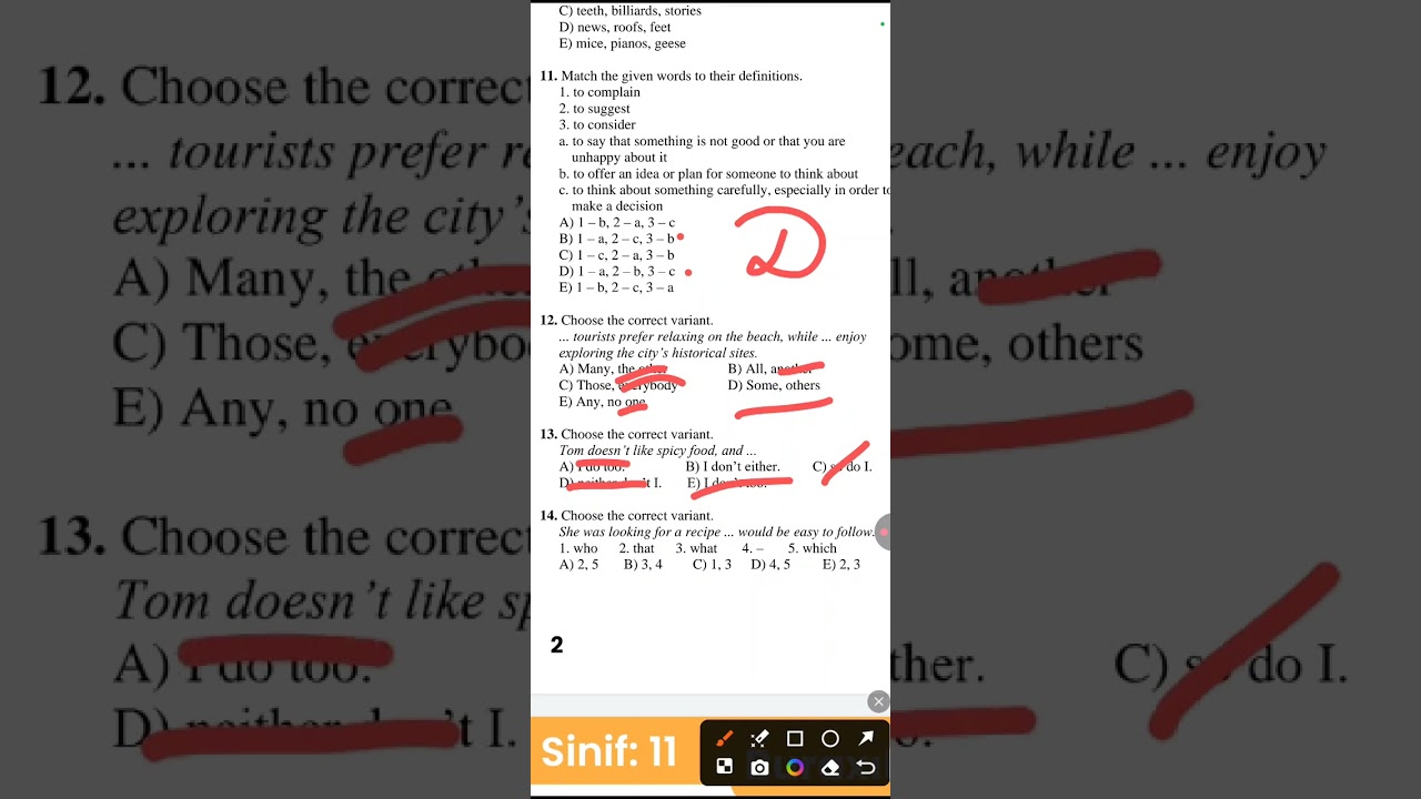 Eyler Academy, 11 ci sinif, 30 noyabr, 2025, grammatika suallarının izahi