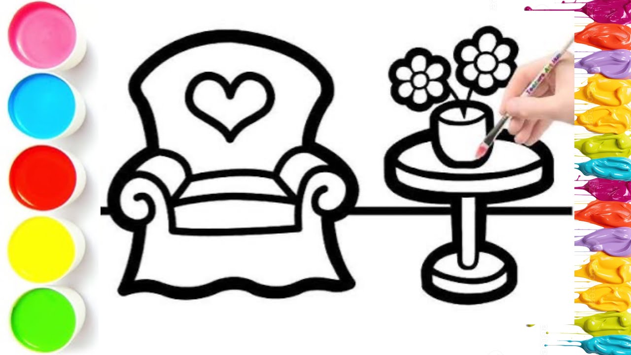 Sofa & Table | Painting, Colouring for kids & Toddlers | Basic Drawing Techniques 