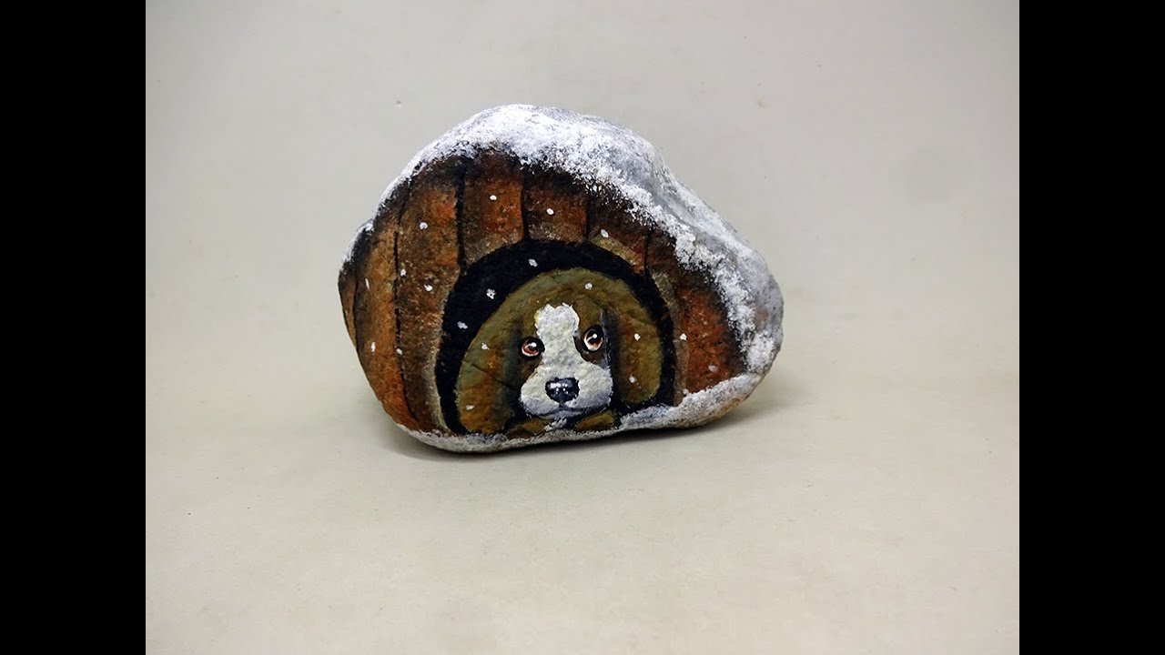 COMO PINTAR PIEDRAS CON PERRO EN SU CASITA PASO A PASO   Pedreta de Riu by Susana Puig