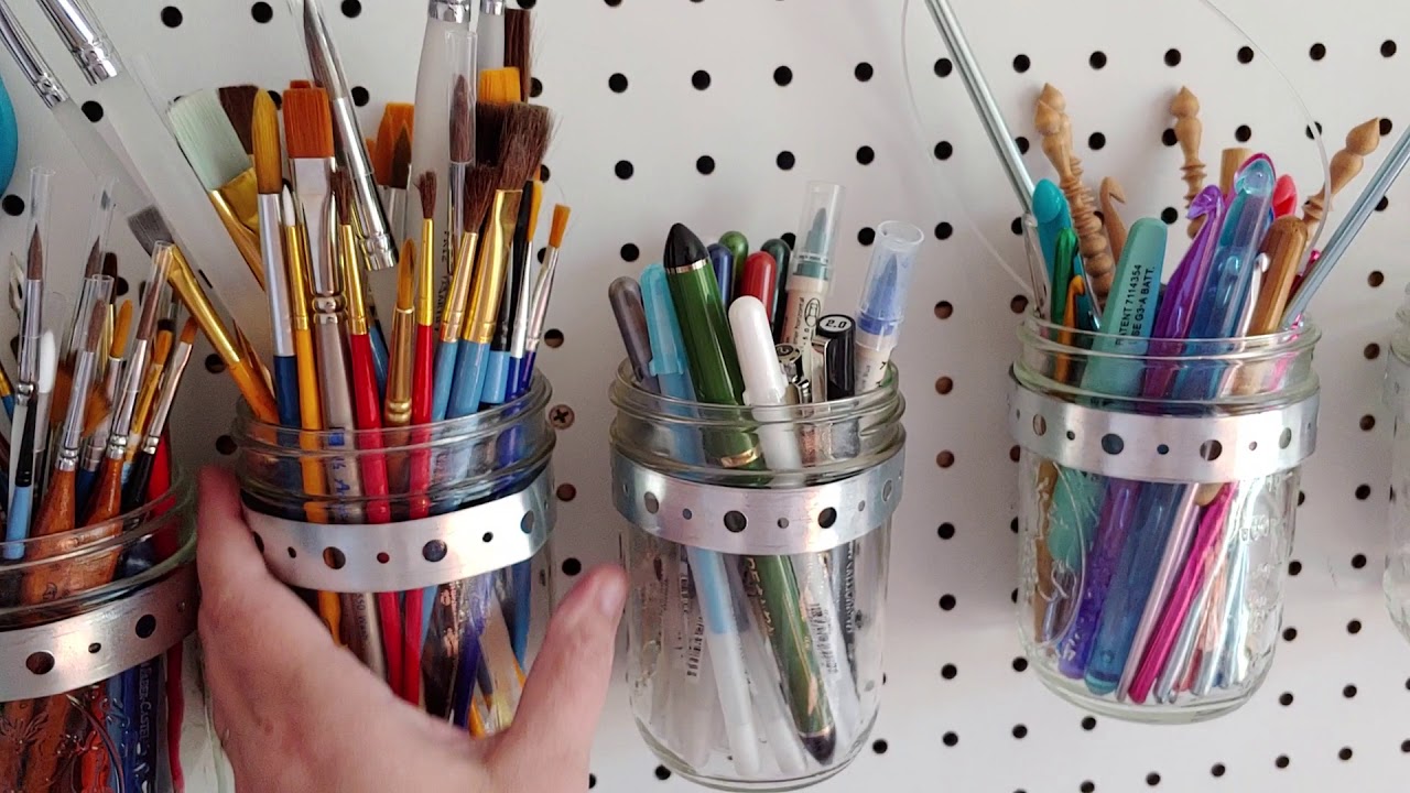 Craft room pegboard organization