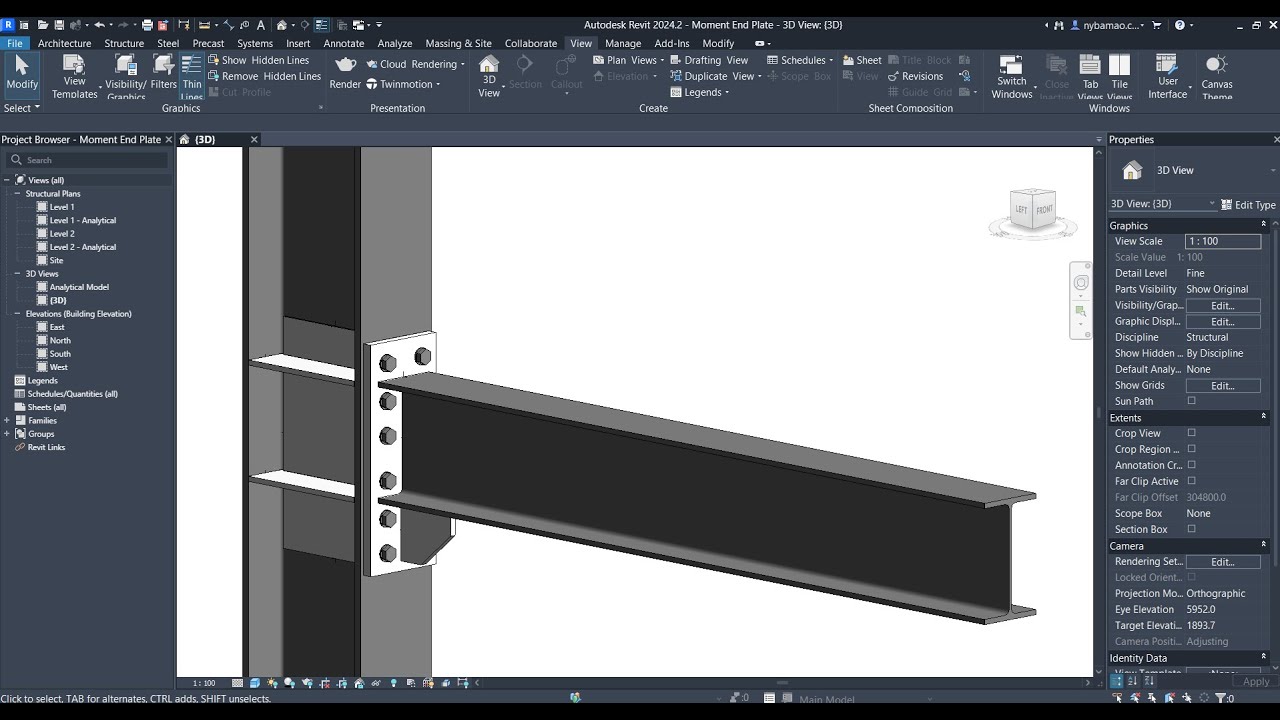 Steel Connection: Moment End Plate Tutorial in Revit 2024