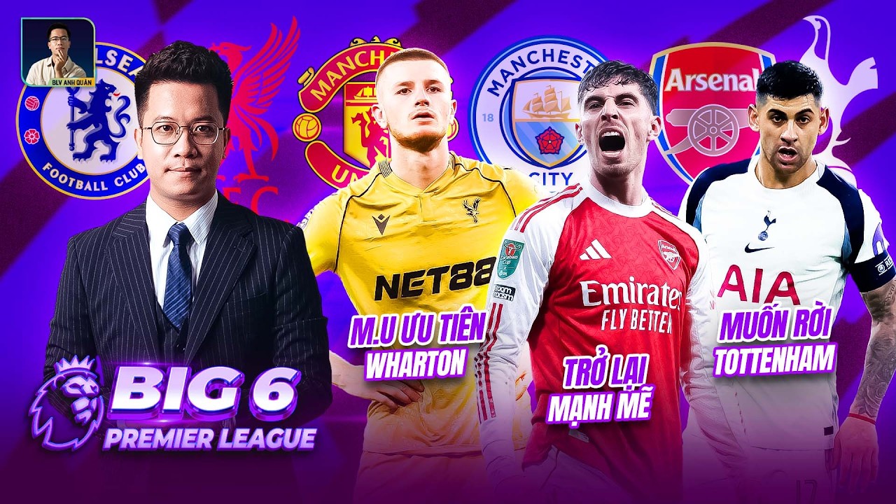 BIG 6 PREMIER LEAGUE: M.U ƯU TIÊN ADAM WHARTON, KAI HAVERTZ TRỞ LẠI, ROMERO MUỐN RỜI TOTTENHAM