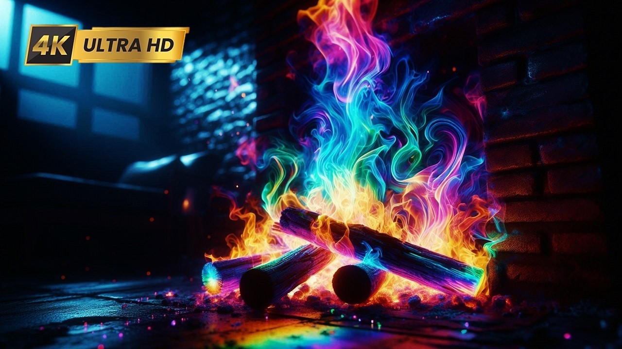 🔥 RAINBOW Fireplace 4K UHD! 12 Hours Fireplace with Crackling Fire Sounds