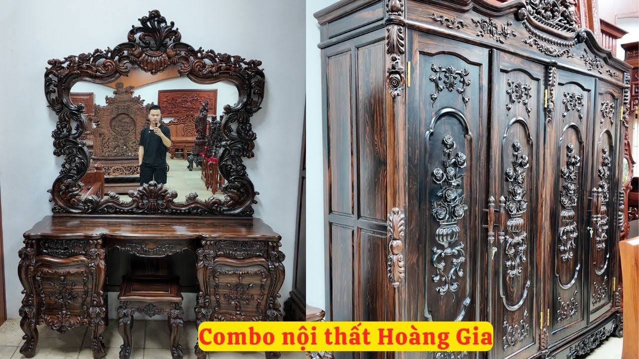Combo Nội Thất Hoàng Gia Kê Trong Không Gian Phòng Ngủ Cực Sang ( đồ gỗ đồng kỵ mạnh kha )