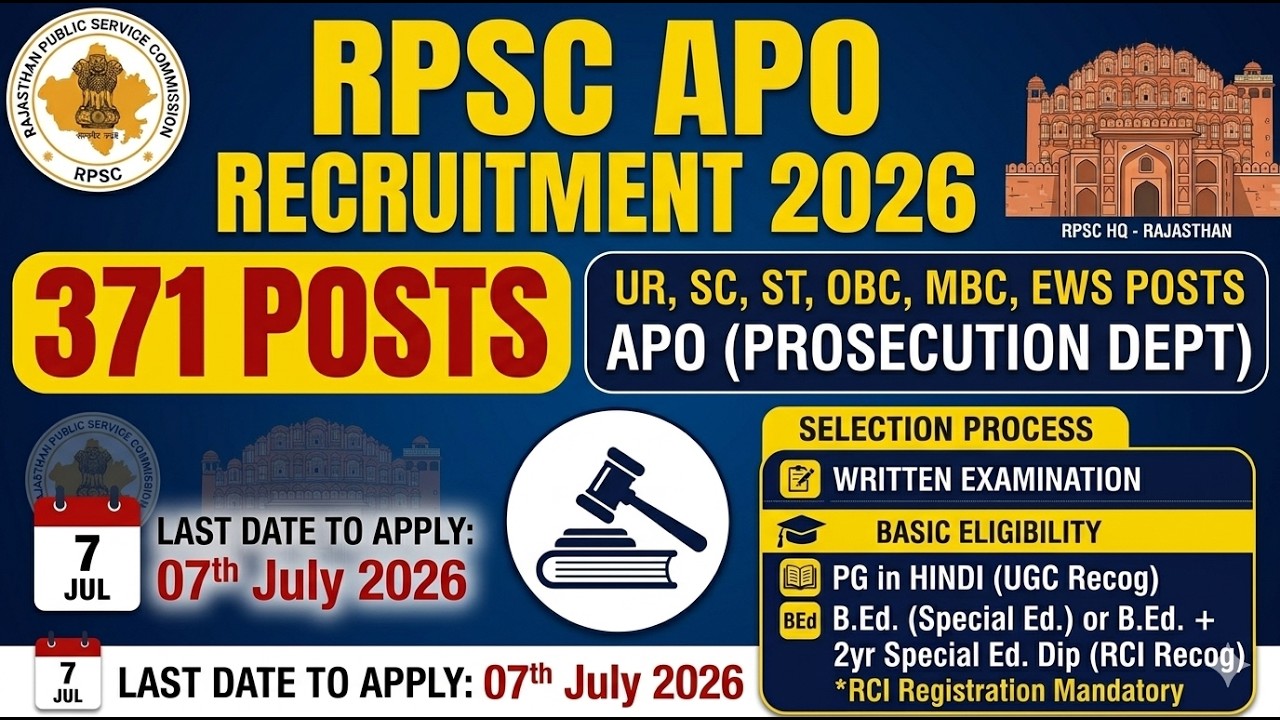 RPSC APO Recruitment 2026 | 371 Assistant Prosecution Officer Posts | Apply Now