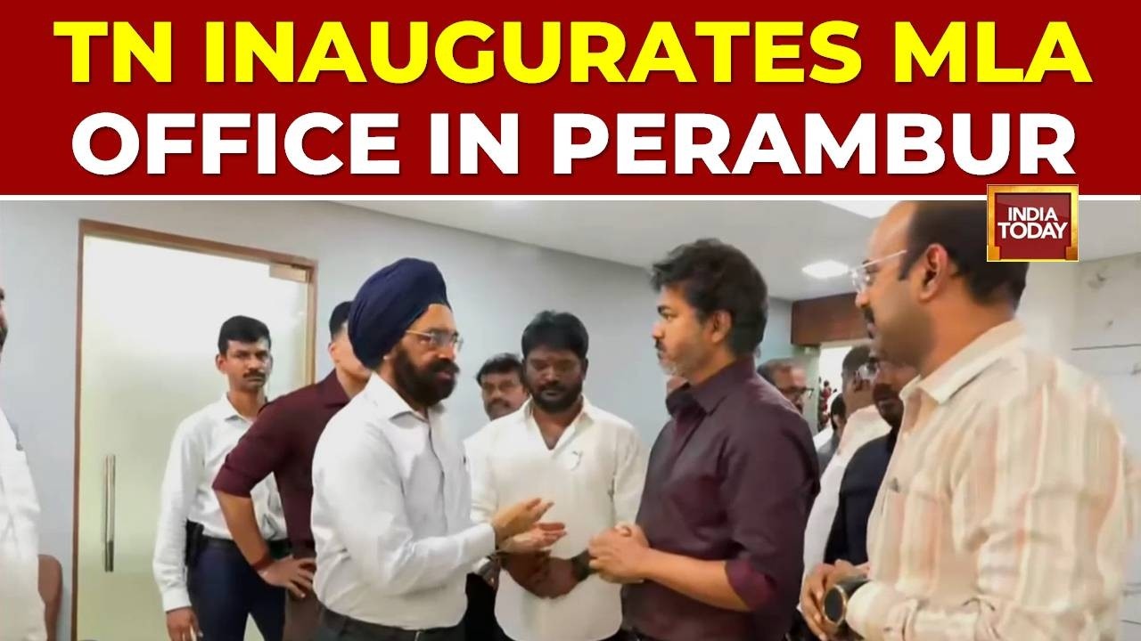 Tamil Nadu CM Vijay Inaugurates Perambur Office Amid Fan Craze As Student Pleads For Lighter Bags