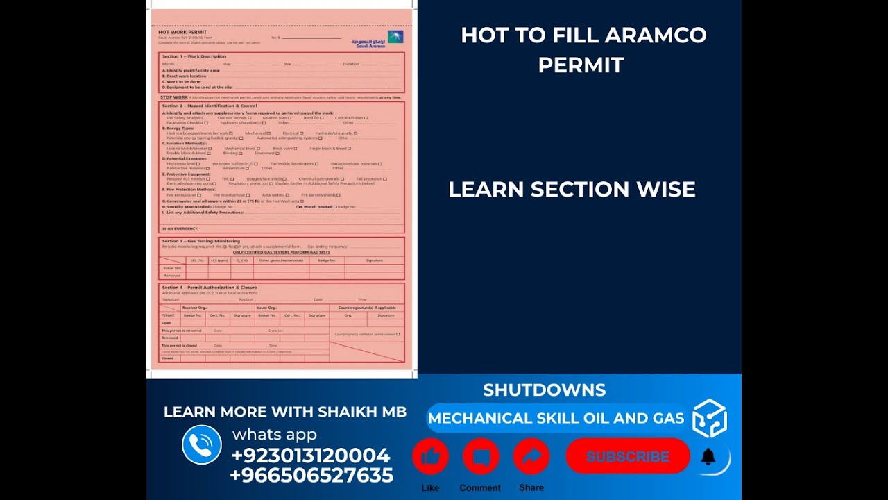 How To Fill Aramco Permit | How To Fill Hot Work Permit | Permit Kaisy Fill Karen