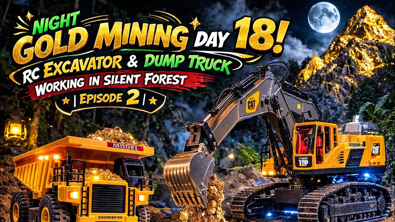 Night Gold Mining Day 18! RC Excavator & Dump Truck Working in Silent Forest | Episode 2