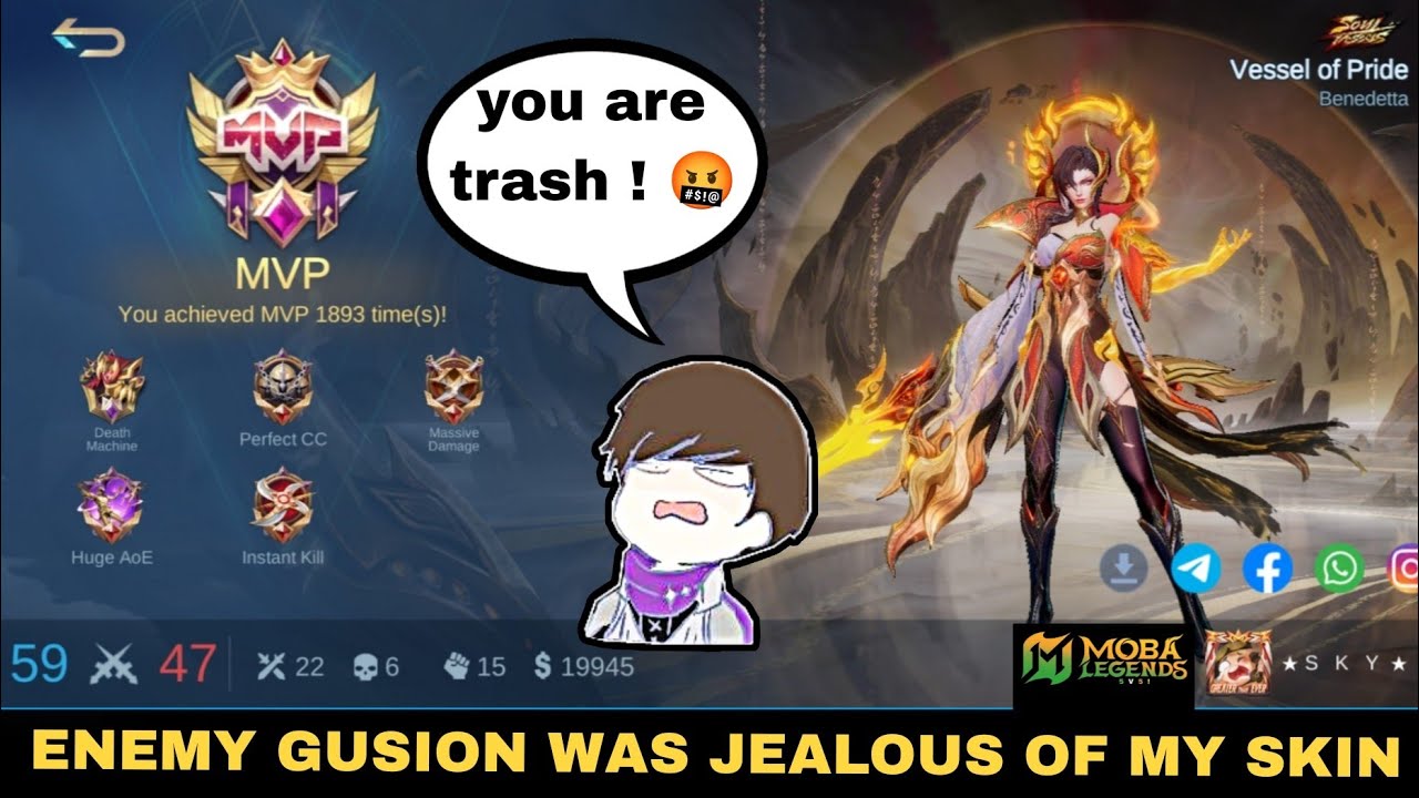 Benedetta Soul Vessel Skin Gameplay - 22 Kills , Trash talker enemy Gusion was Jealous of me 