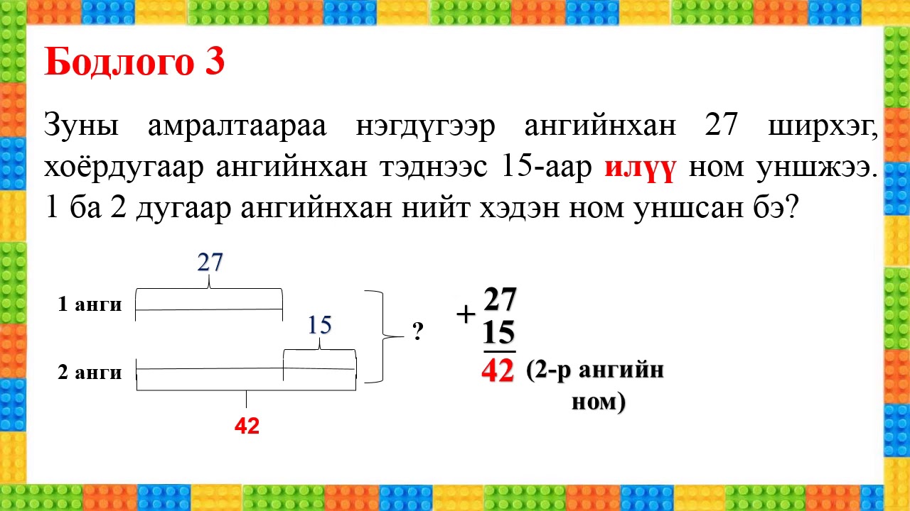 Өгүүлбэртэй бодлого хэрчмийн аргаар бодох