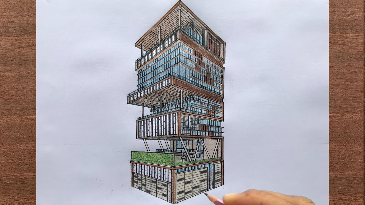 How to Draw a Modern Skyscraper House in 2-Point Perspective