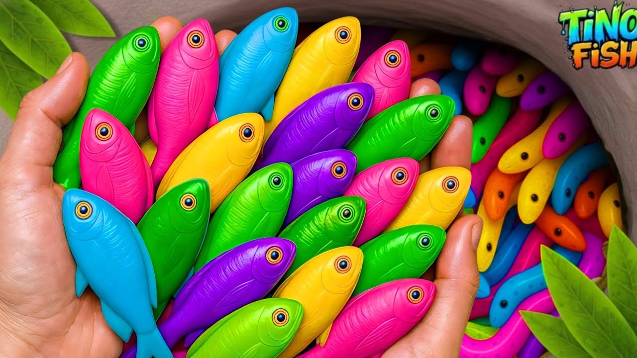 Catch colorful ornamental fish in giant surprise eggs, baby turtle, goldfish, platy fish, eel, koi