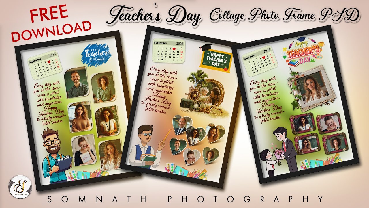 Customized Collage Photo Frame PSD For Teachers Day  Free Download By Somnath Photography