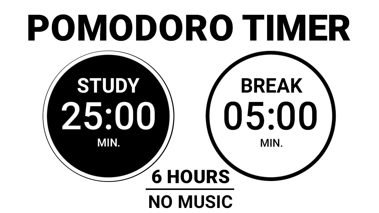 6-Hour Pomodoro Study Timer 25/5 | No Music, With Alarms 📚 Deep Focus Study Session