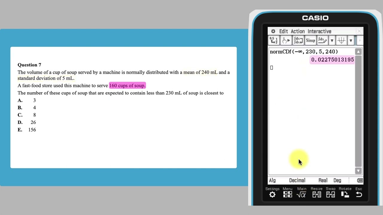 General Maths with ClassPad &ndash; calculating a probability assoc. with a normal distribution