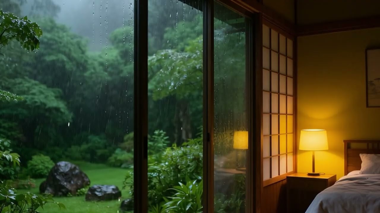 Peaceful Rain & Piano Music Calm the Mind, Ease Stress, and Fall Asleep Gently in a Warm Bedroom
