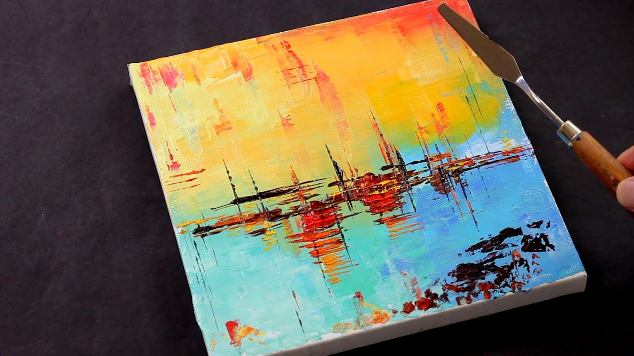 Abstract Seascape Painting in acrylic with palette knife for beginners / Satisfying / ASMR 244