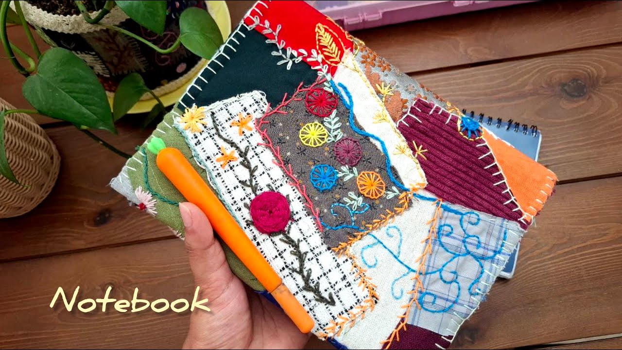 Transform old books into beautiful notebooks with recycled fabric scraps/embroidery