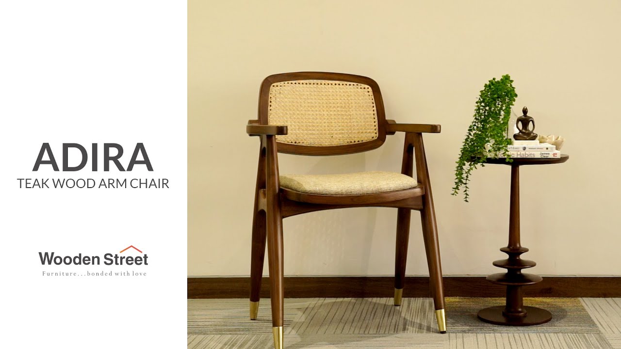 Adira Teak Wood Arm Chair with Cane | Cane Chair Design 2023 | Wooden Street