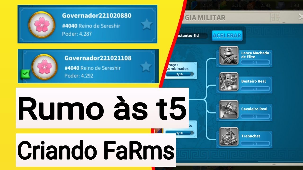 Rumo às t5 e criando fazendas em emails separados pelo celular / rise of kingdoms 