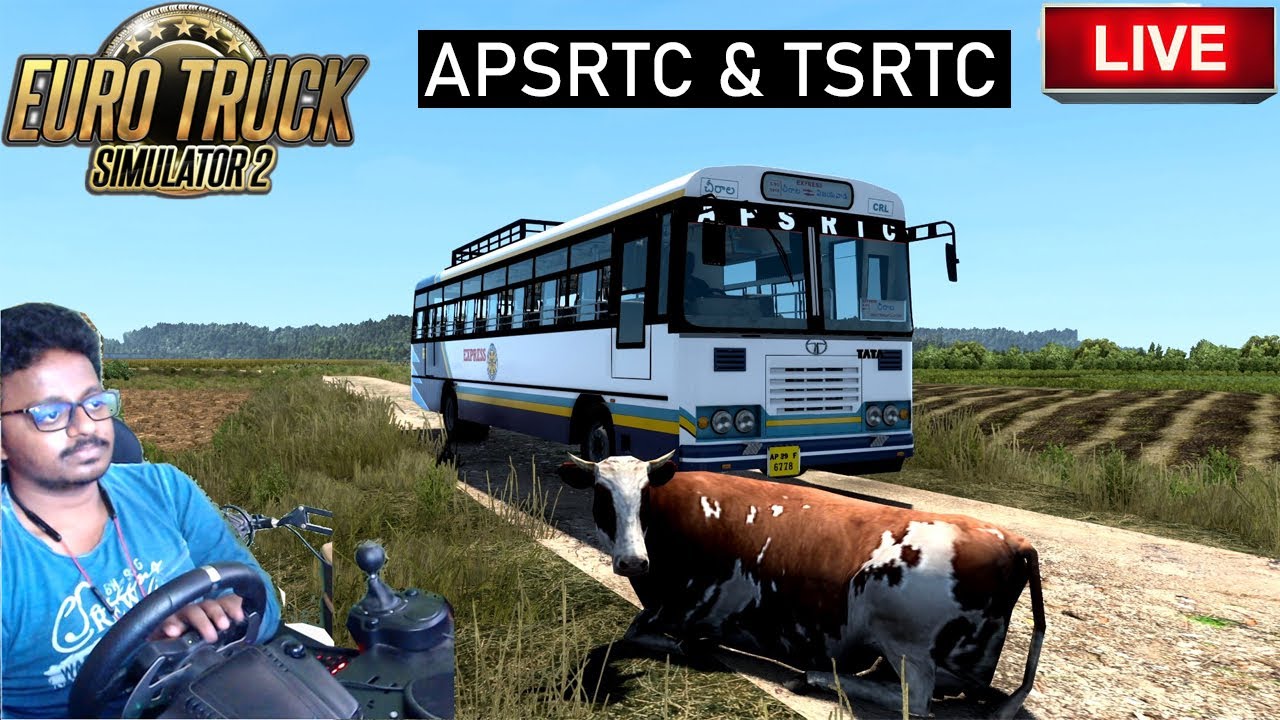 APSRTC and TSRTC Convoy Bus Driving with Steering 🔴 Live Euro Truck Simulator 2 Telugu