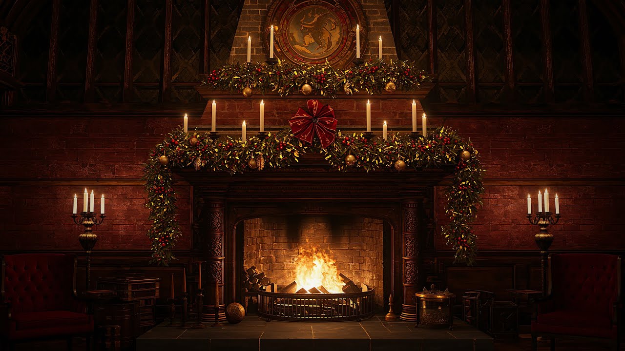 Gryffindor Christmas Fireplace Ambience | Hogwarts | Harry Potter | Cozy Wizarding Warmth