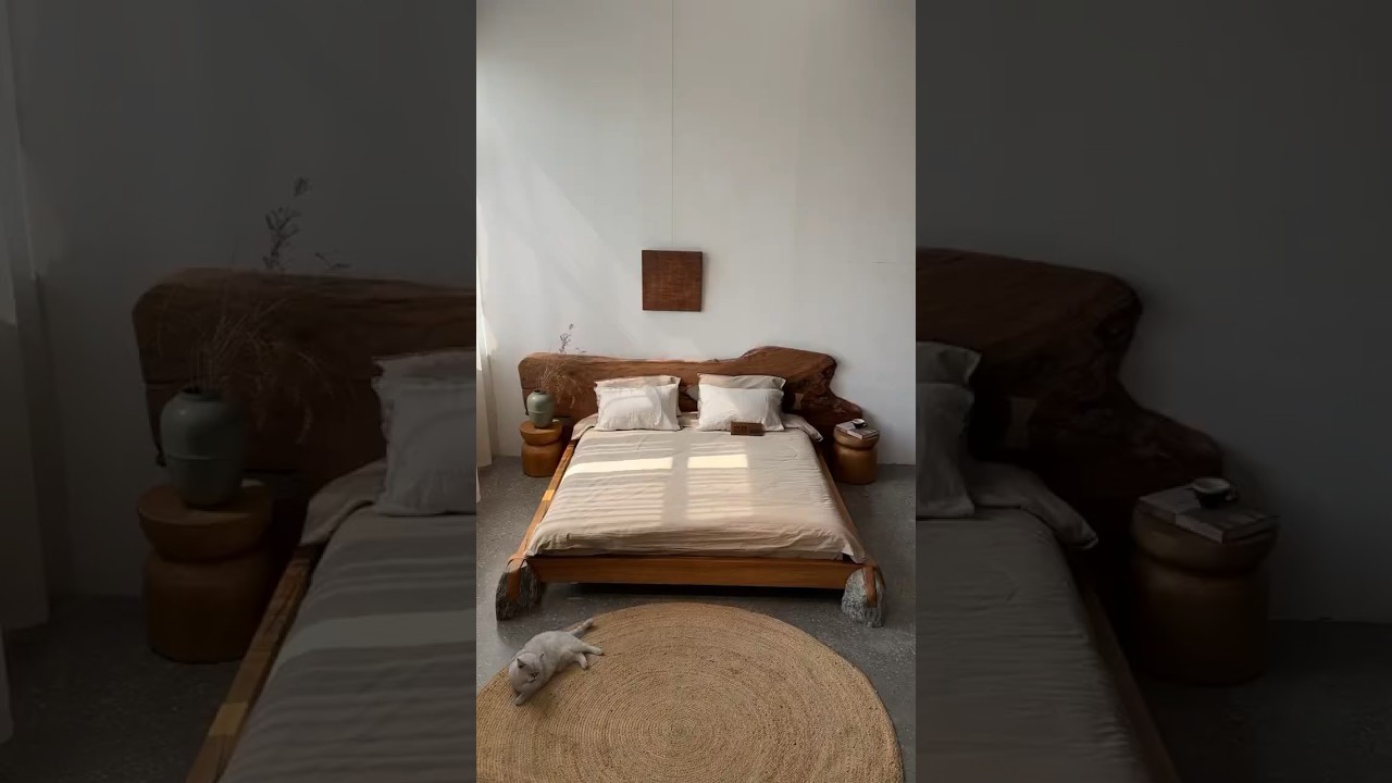 Wabi-sabi style solid wood bed, sleep in nature.#furniture #wabisab#interiordesign#factory#foshan
