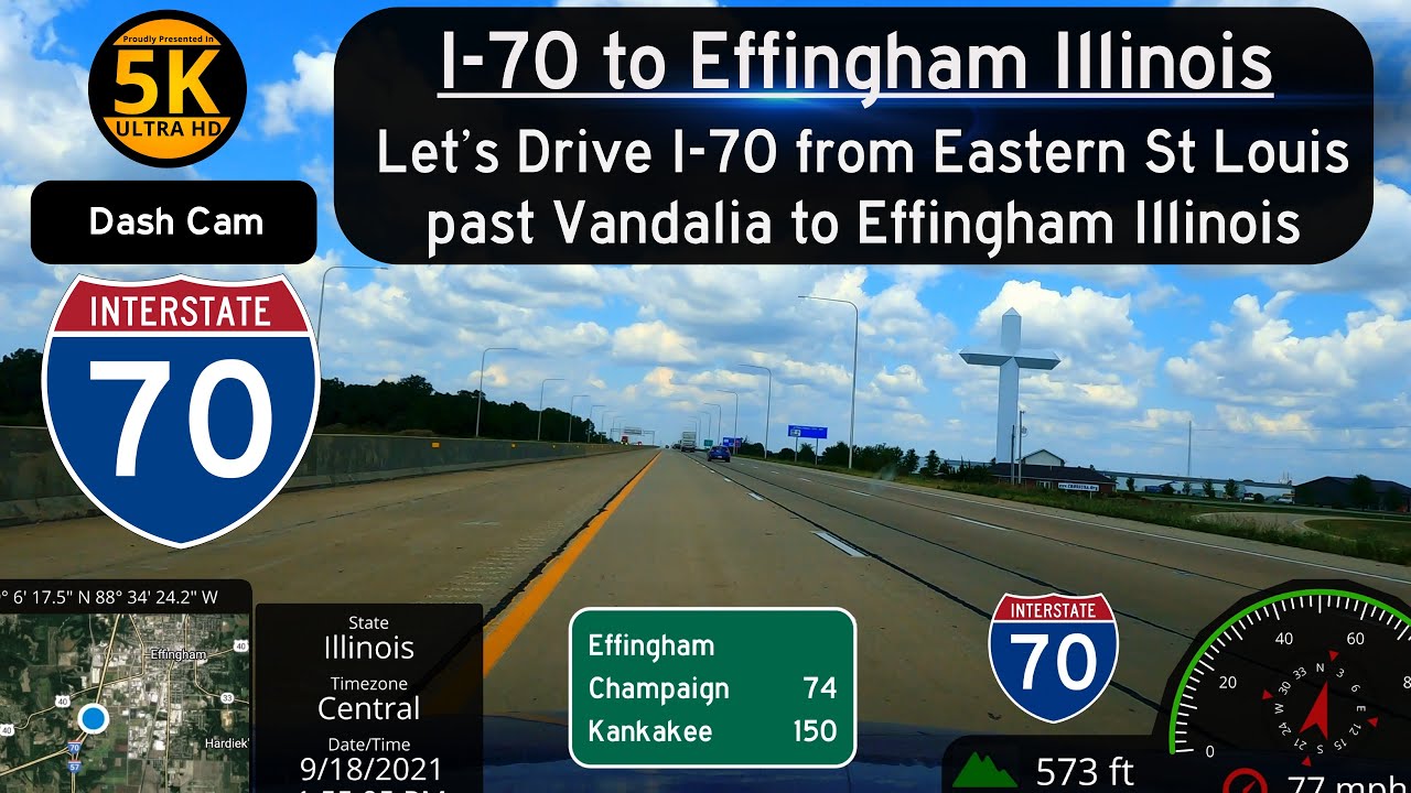 Let's Drive on I-70 east from east St Louis through Illinois to I-57 in Effingham