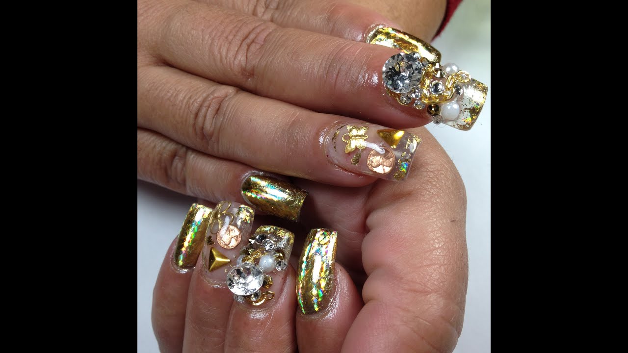 Gold Foil Acrylic Nails
