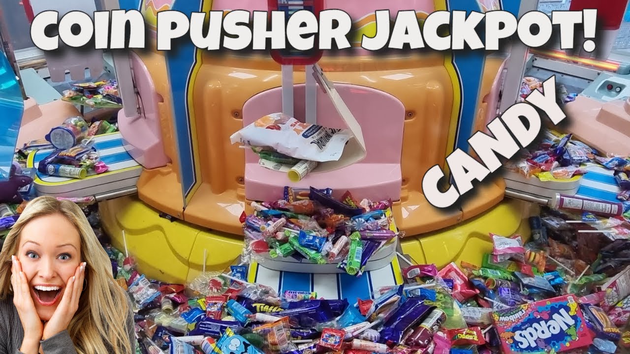 GIANT COIN PUSHER JACKPOT!!  Candy Pusher Claw Machine - Candy Pusher Jackpot - Big Sweet Land