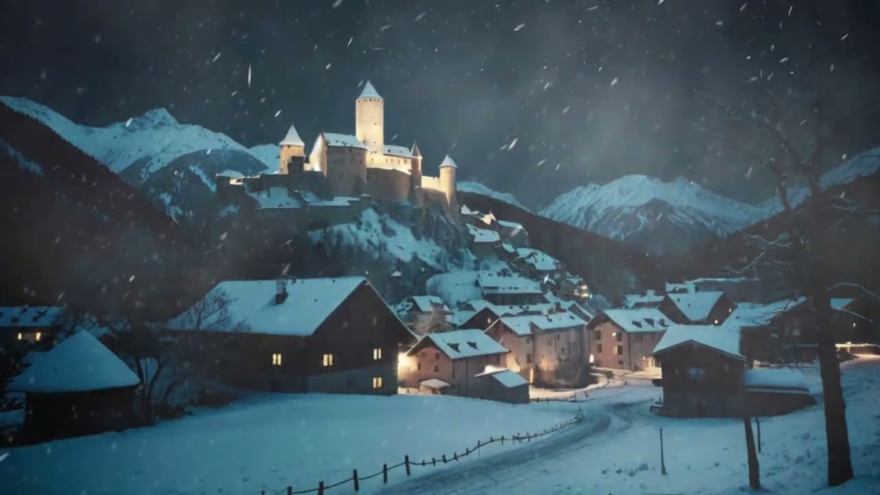 Cold Winter Ambience with Snowstorm Sounds and Howling Winds in Alpine Village.  Blizzard for Sleep.