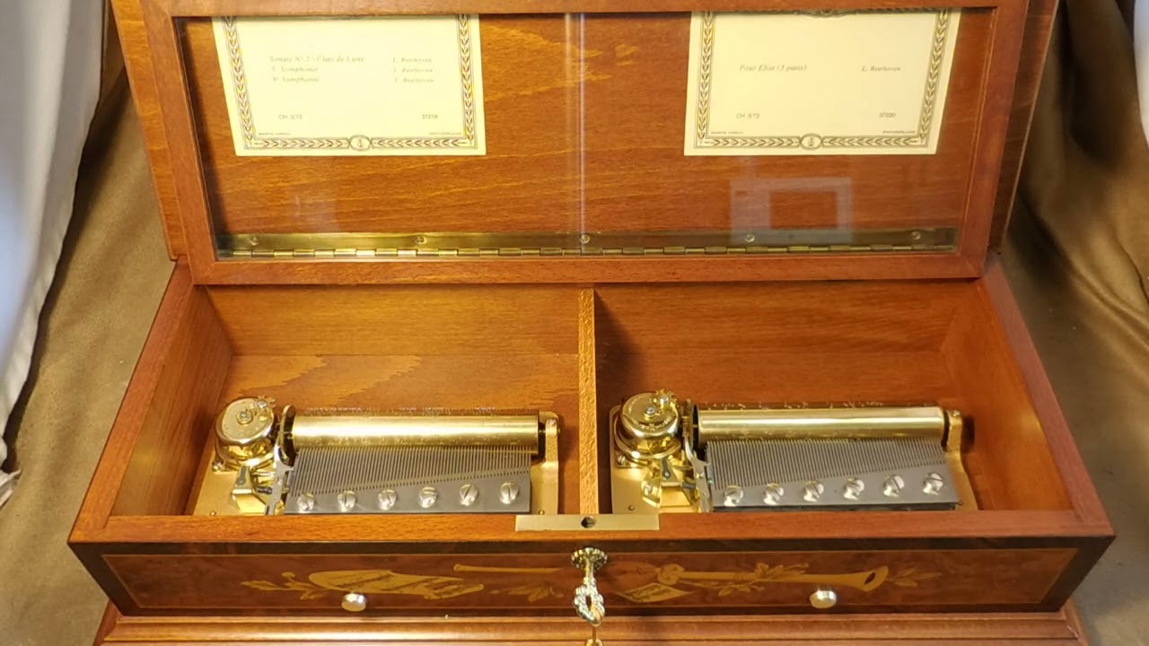 EXQUISITE LIMITED EDITION REUGE TWIN 72 NOTE BEETHOVEN SIGNATURE INLAID CABINET