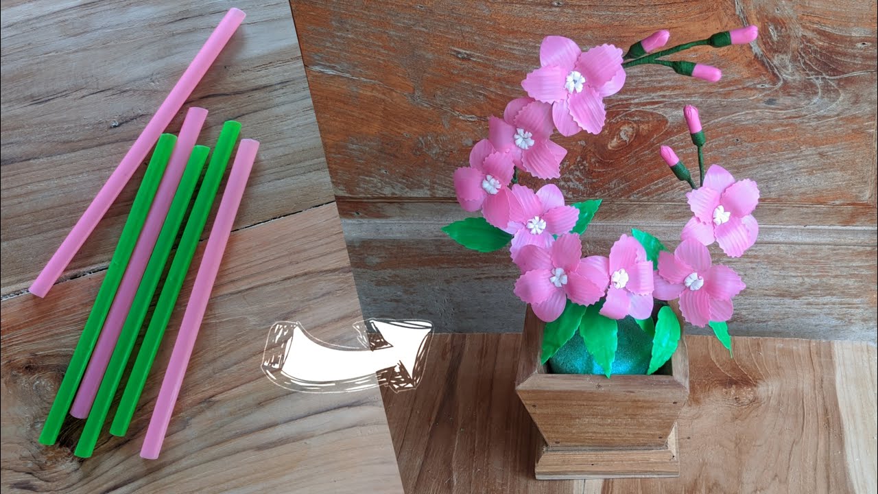 Cara membuat bunga hias dari sedotan mudah | DIY easy flowers from straw