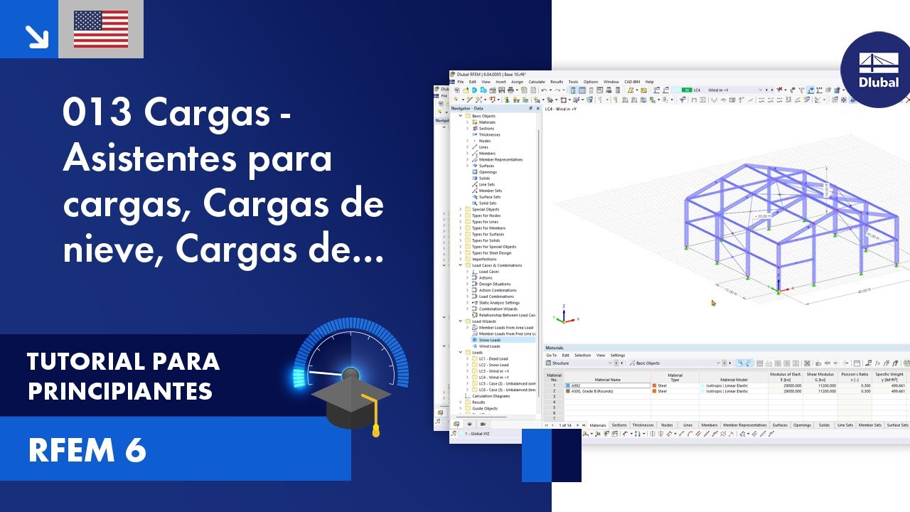 [EN] Tutorial de RFEM 6 para principiantes | 013 Cargas | Asistentes para cargas | Cargas de niev...