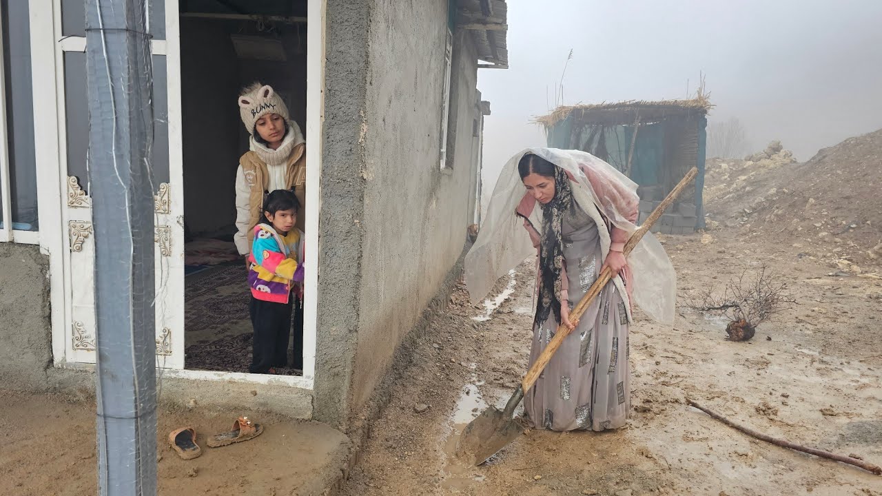 Behnaz, a Lone Nomadic Woman in the Middle of a Mountain Storm and Heavy Rain