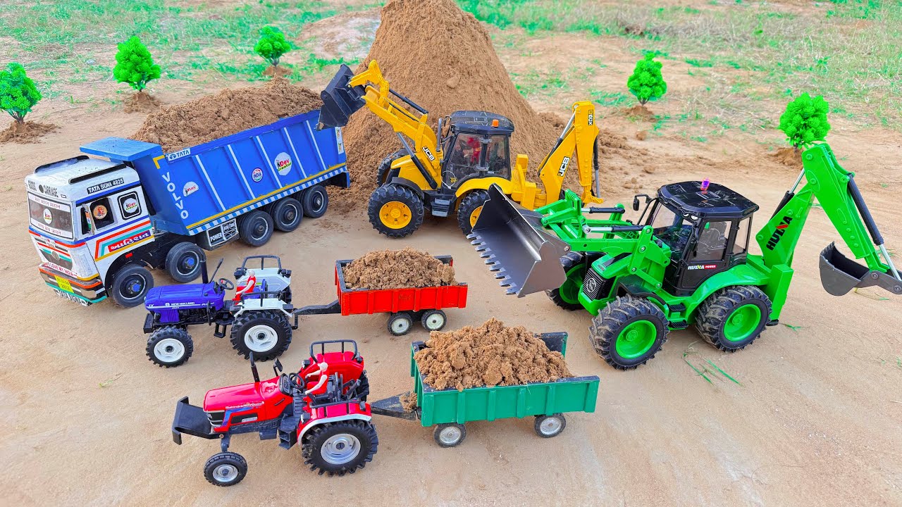 JCB 5CX Backhoe Fully Loading sand Tata truck 2518 | Mahindra Arjun novo 605Di | jcb cartoon gadi 