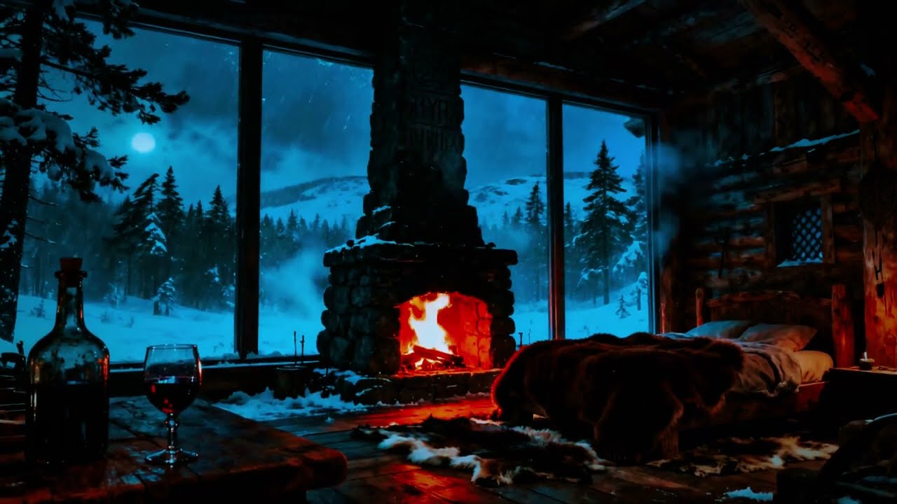 Relaxing Cozy Snow Cabin 🔥 Pretty Winter Snowfall ❄️ Crackling Fireplace 😴Deep Sleep Ambience No Ads