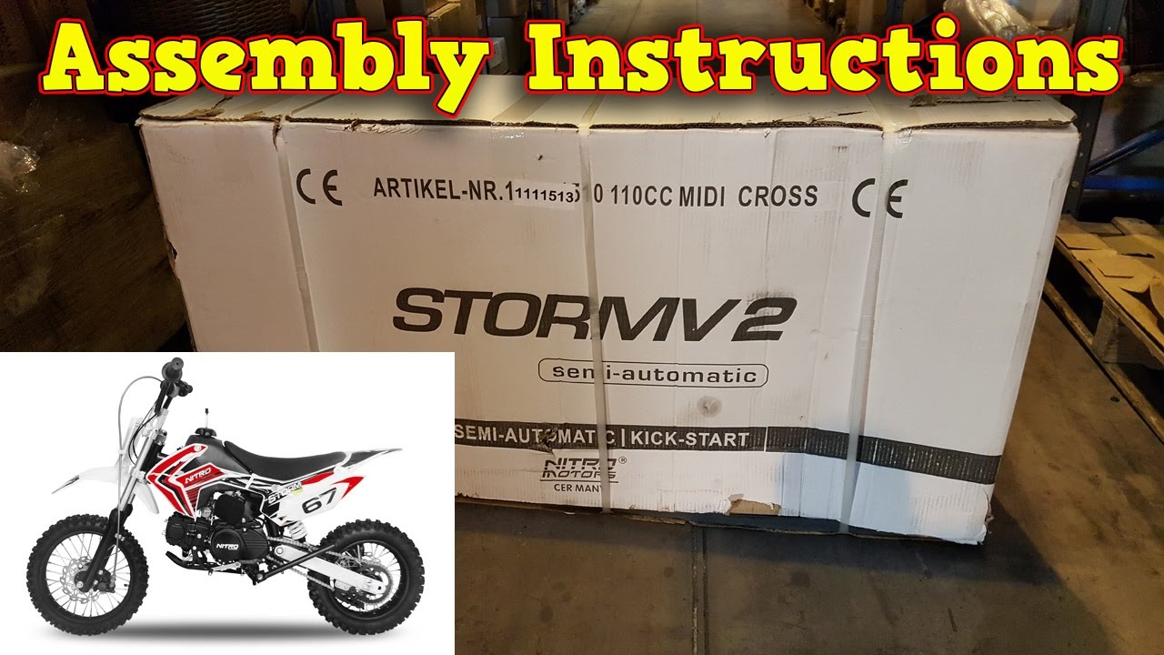 Pit Bike, Dirt Bike 110ccm - Unboxing - Full Assembly Instructions - Storm from Nitro Motors