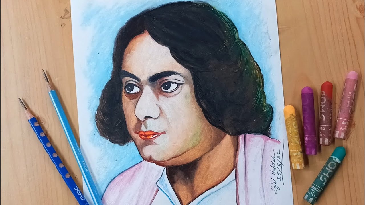How to draw Kazi Nazrul Islam / Oil pastel colour drawing