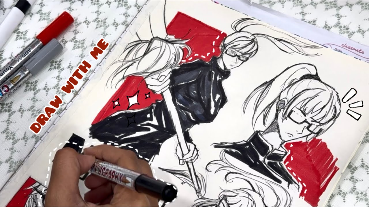 Draw with me 🍓 calm sketchbook session | Drawing Maki from Jujutsu Kaisen ✧ ♡ ⋆