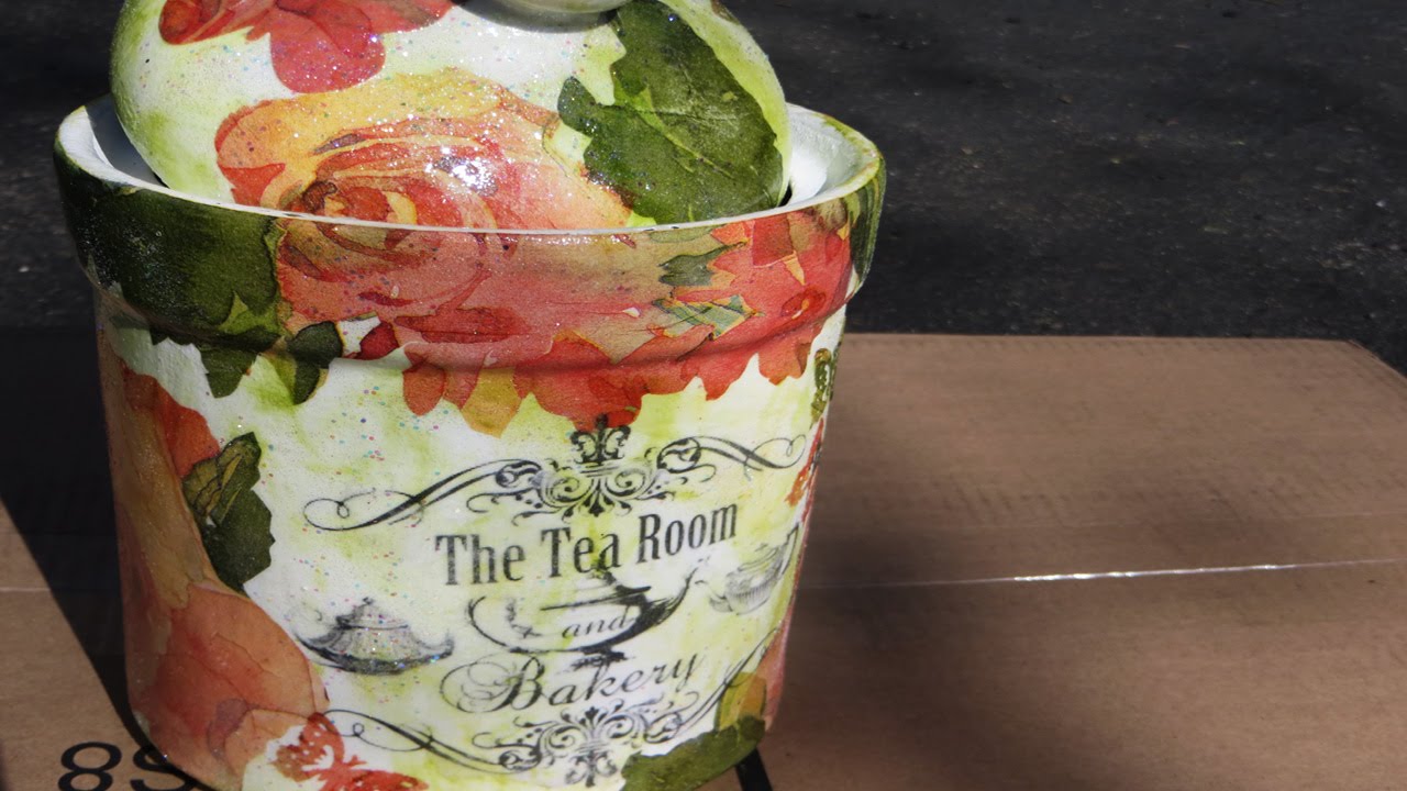 DIY Chalk Paint Tea Container Upcycle Decoupage