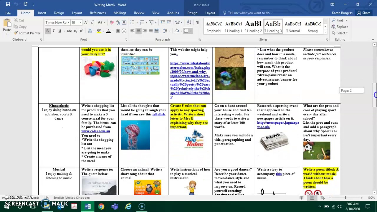 Writing Matrix Term 4