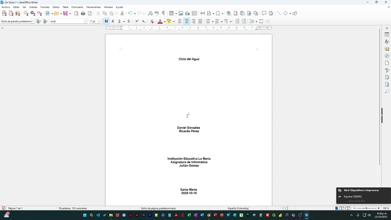 Portada en APA y tabla de contenido automática con Libre Office