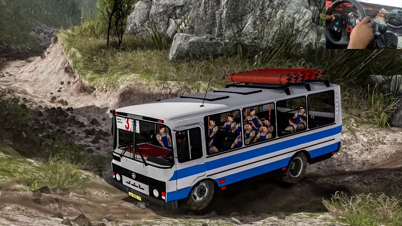 PAZ-3205 4×2 Bus Offroad Logitech G29 Shifter Gameplay SpinTires China Map 4K60