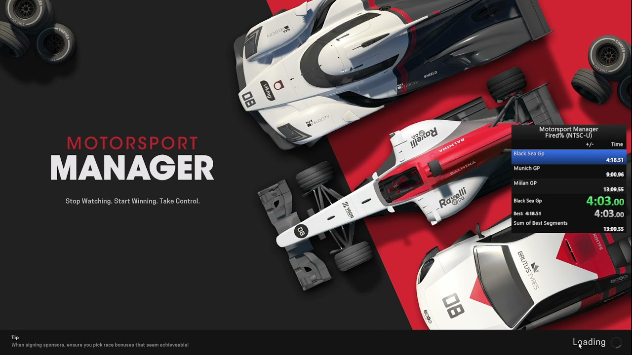 Motorsport Manager Speedrun - Fired% (PC) PB 13:10 2nd Place Run (1 second off WR) By Drunclefluff