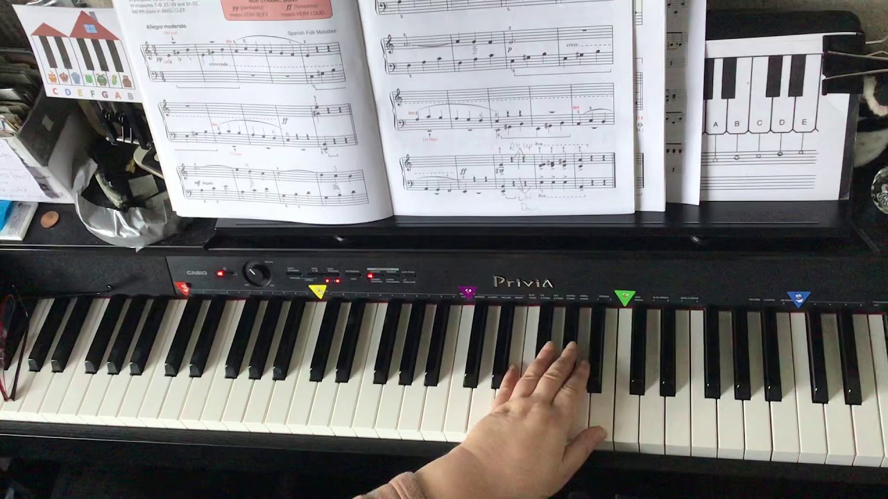 Malagueña, Alfred’s Basic Piano Library, Prep E Lesson Book, pgs 26-27