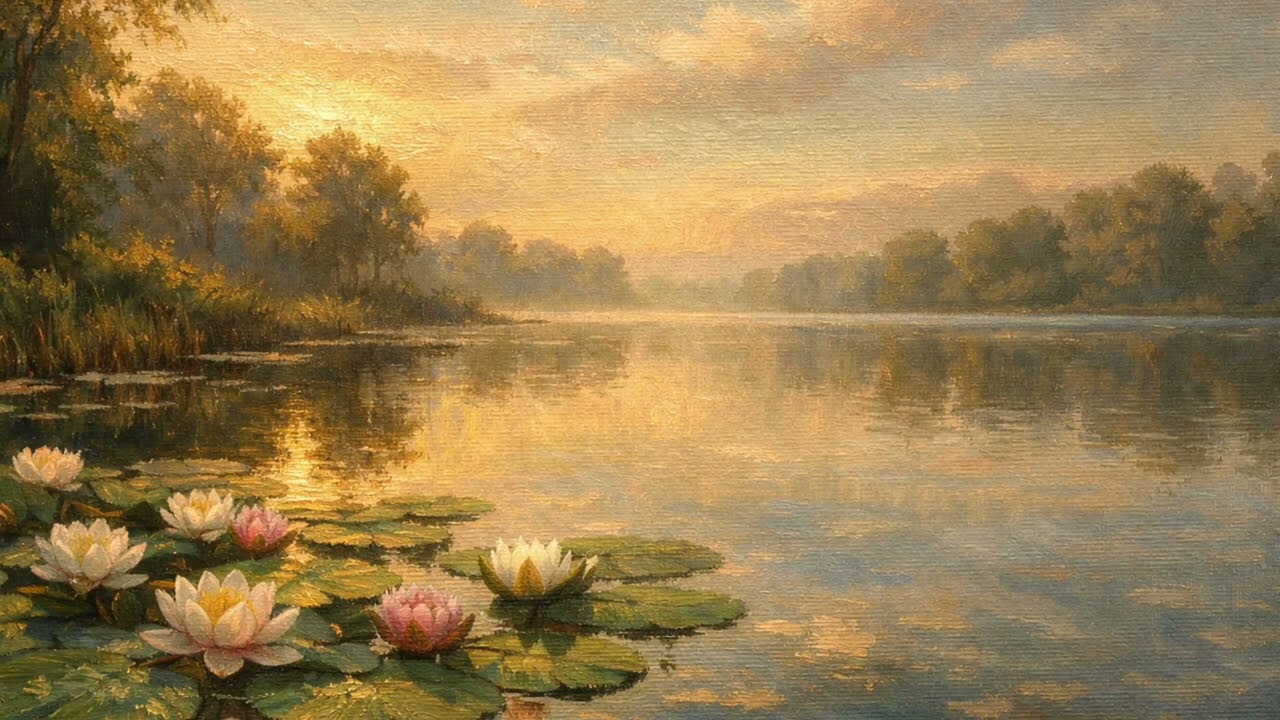 Peaceful Lake with Water Lilies | Realistic Oil Painting | Relaxing Nature Art 4K