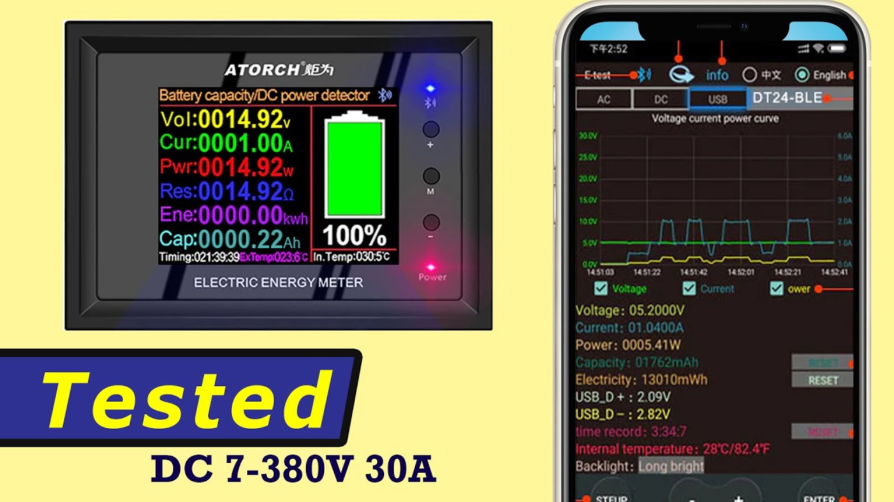 Review of DT24 HD IPS Bluetooth digital display DC Solar Battery Energy APP Voltmeter Ammeter