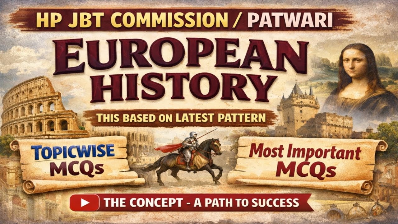 Most Important MCQs of All Topics of European History for HP JBT COMMISSION / Patwari Exams 2026 