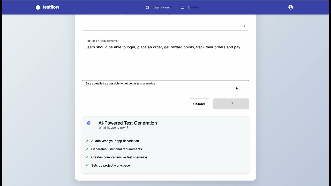 Generate test scenarios for your project in SECONDS with AI - testflow.live